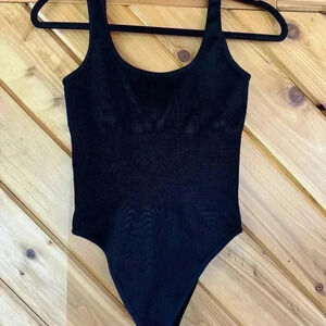 OQQ Women's Black Ribbed Tank Bodysuit Size Medium